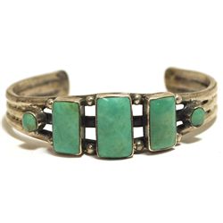 Old Pawn Navajo Green Turquoise Sterling Silver Cuff Bracelet - BV