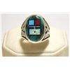 Image 1 : Navajo Multi-Stone Sun Face Sterling Silver Men's Ring - Wilbert Manning