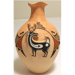 Zuni Hand Painted 3D Deer Pottery with Butterfly on Back - Tony Lorenzo