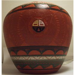 Navajo Etched & Hand Painted Sun Face Pottery - Casey Morgan