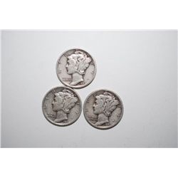 1941, 1941-D & 1941-S Mercury One Dime; Lot of 3; EST. $10-20