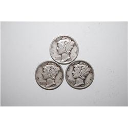 1942, 1942-D & 1942-S Mercury One Dime; Lot of 3; EST. $10-20