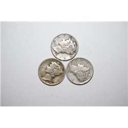 1943, 1943-D & 1943-S Mercury One Dime; Lot of 3; EST. $10-20