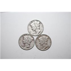 1944, 1944-D & 1944-S Mercury One Dime; Lot of 3; EST. $10-20