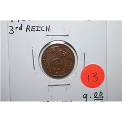 1938-F German 1 Reichspfennig Foreign Coin With Flying Eagle Holding Swatstika; BU; EST. $10-20