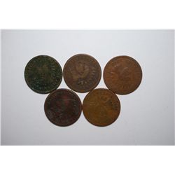 1880, 1881, 1883, 1884 & 1885 Indian Head One Cent; Lot of 5; EST. $5-15