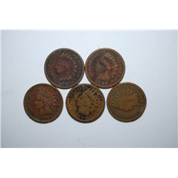 1887-1891 Indian Head One Cent; Consecutive Years; Lot of 5; EST. $5-15