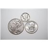 Image 1 : 1942 Mercury Dime, 1942 Washington Quarter & 1942 Walking Liberty Half Dollar; Lot of 3; EST. $20-30