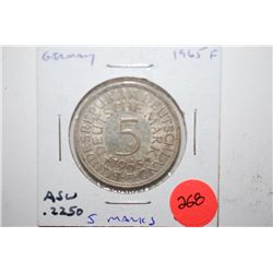 1965-F German 5 Deutsche Mark Foreign Coin; .2250 ASW; EST. $20-30