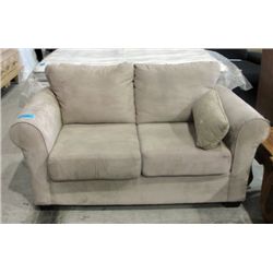 Microfiber suede beige loveseat with one throw