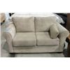 Image 1 : Microfiber suede beige loveseat with one throw