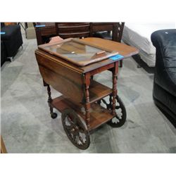 Vintage walnut tea wagon