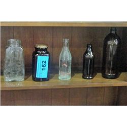 5 vintage bottles and jars