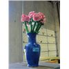 Image 1 : Blue ceramic vase with artificial flowers
