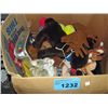Image 1 : Box of assorted stuffed animals and tye beanie