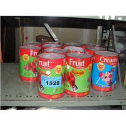 12 containers of fruit lolly pops