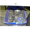 Image 1 : Blue bin of assorted car stereos, speakers, amps