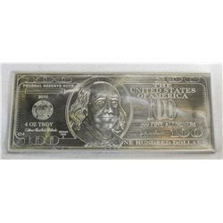 Four Ounce One Hundred Dollar Bill proof bar