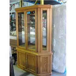 2pc oak lighted buffet and hutch