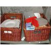 Image 1 : 2 wicker baskets of assorted dinnerware, tupper