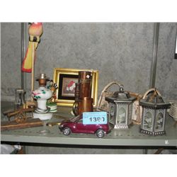 Shelf lot of household collectables