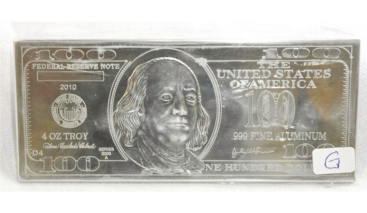 Solid Aluminum Bullion U.S 100 Dollar Bill bar