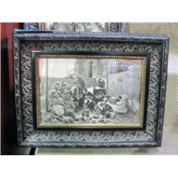 Framed black and white war scene print