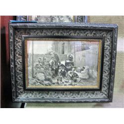 Framed black and white war scene print