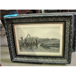 Framed black and white war scene print