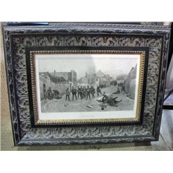 Framed black and white war scene print