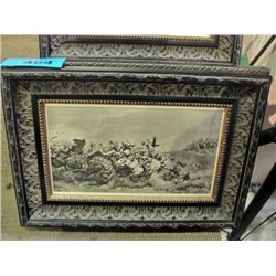 Framed black and white war scene print