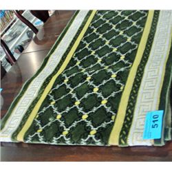 Woven green white and gold large area rug runner