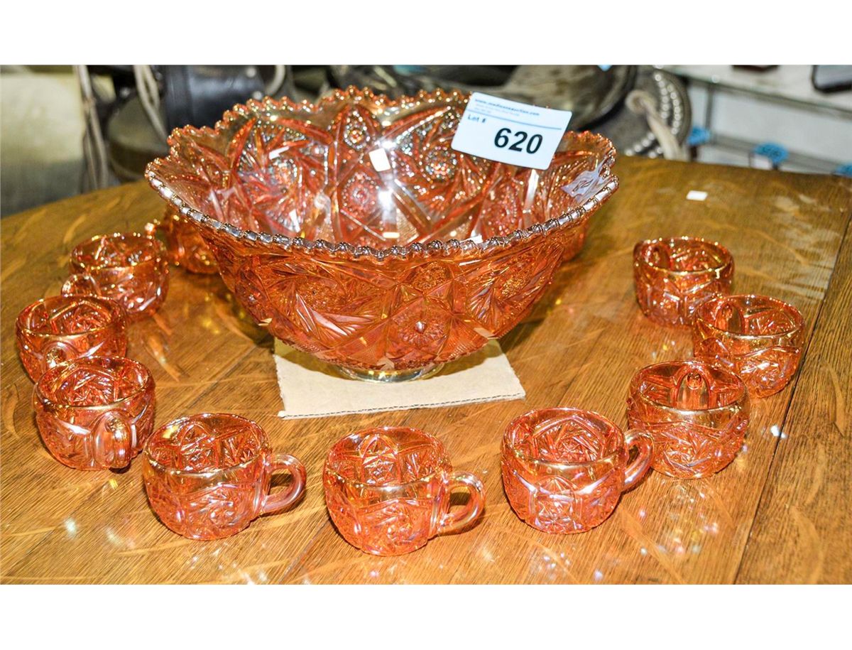 13pc carnival glass punch bowl set