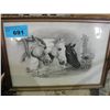 Image 1 : Original framed pencil etching "horses at the