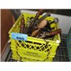 Image 1 : Yellow milk crate filled with assorted vintage