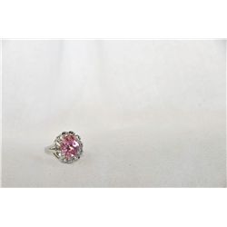 Ladies sterling silver with pink gemstone ring
