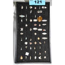 Black tray of 53 assorted sterling silver and