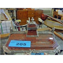 Vintage red marble ink well desk set