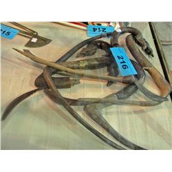 5 hand crafted wooden farm tools