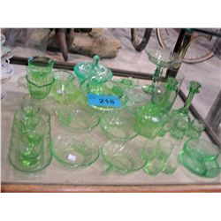 Large collection of green depression glass wares