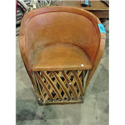 Hand crafted wood and leather tub chair