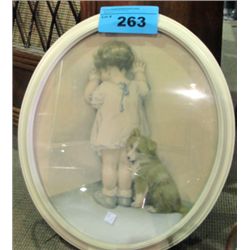 Framed vintage child with puppy print