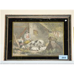 Framed vintage farmhouse piglet print