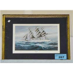 Framed sailboat print titled "Libertad ARgentina
