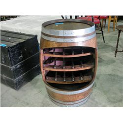 Oak barrel lighted wine cellar
