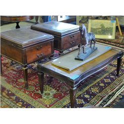 Early 1900s 3pc leather top coffee and end table