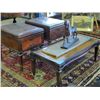 Image 1 : Early 1900s 3pc leather top coffee and end table