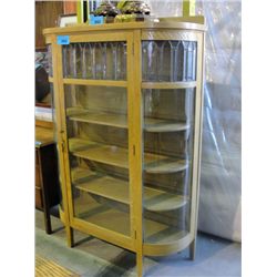 Curved and leaded glass oak china cabinet