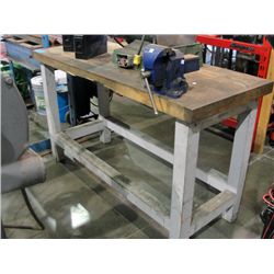 Wooden shop table with record mechanics vice attached