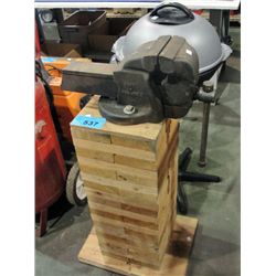 Mechanics bench vice with wood stand